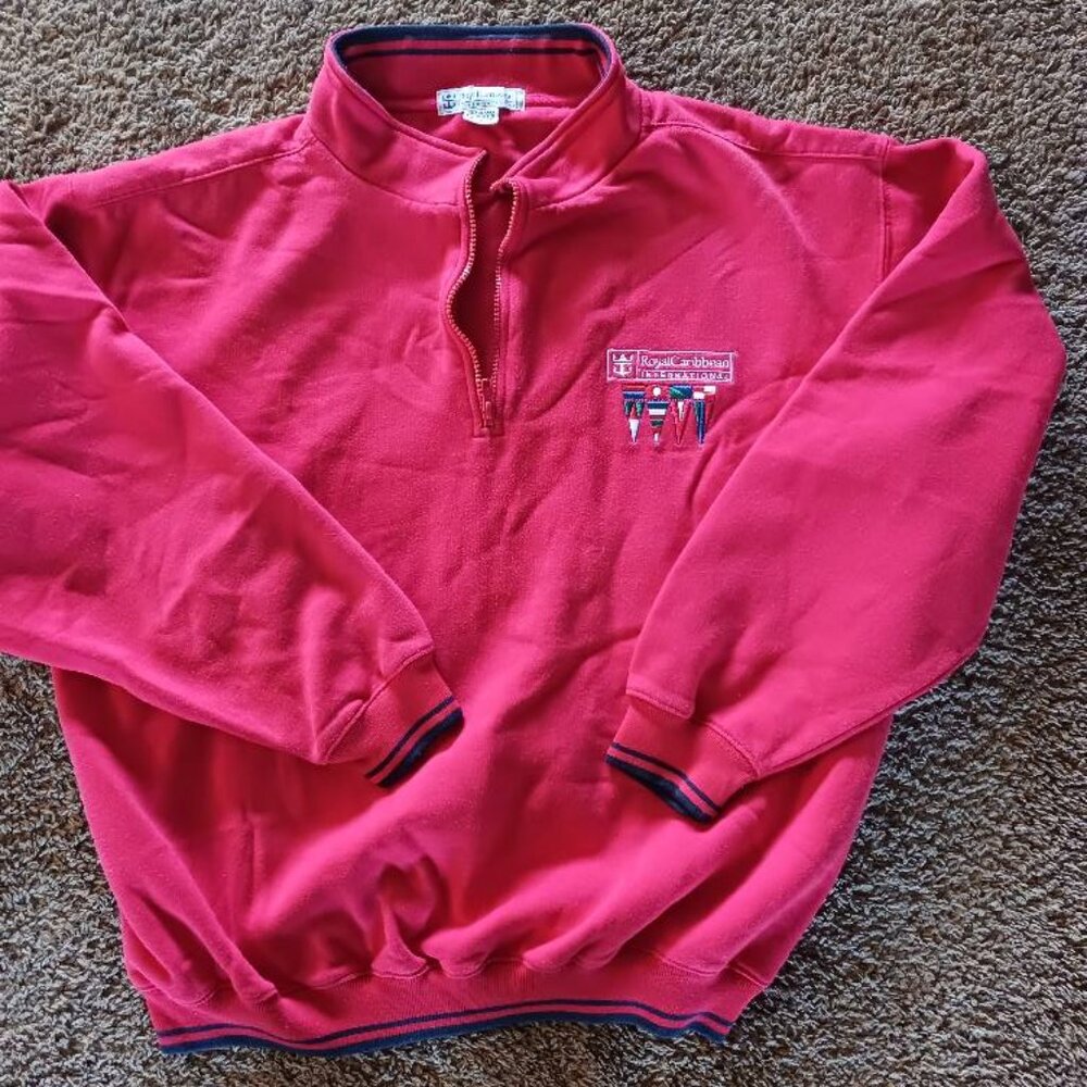 Royal Caribbean International Quarter Zip Jacket Red L/XL Polyester Cotton Blend